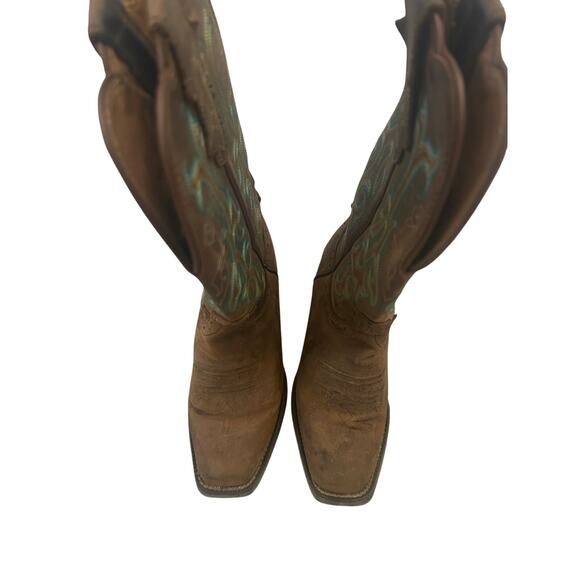 Justin Teal and Brown Square Toe Cowboy Boots - Picture 7 of 8